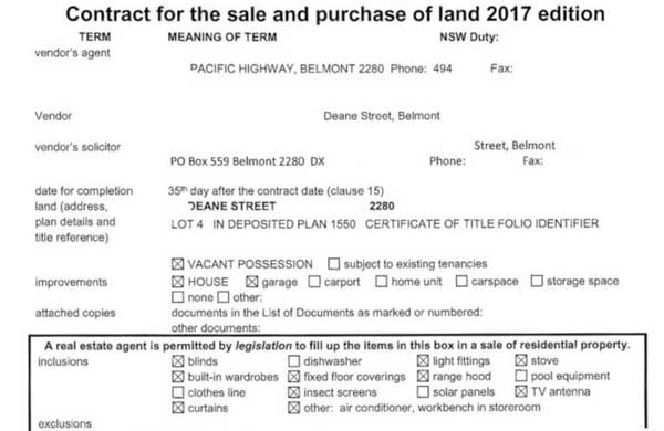 nsw contract for sale of land
